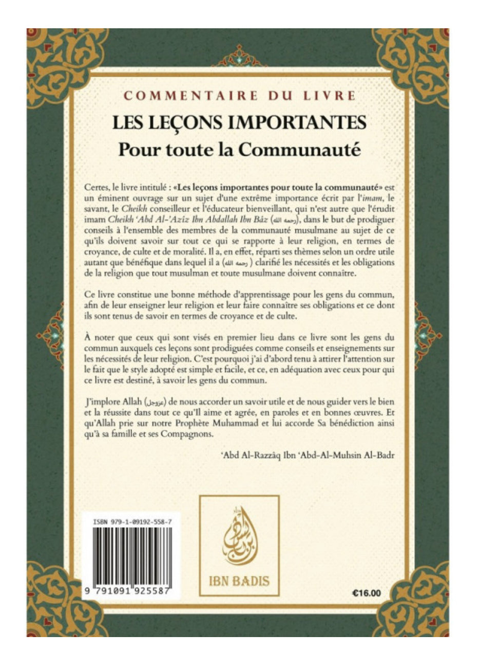 Commentaire du livre les leçons importantes pour toute la communauté